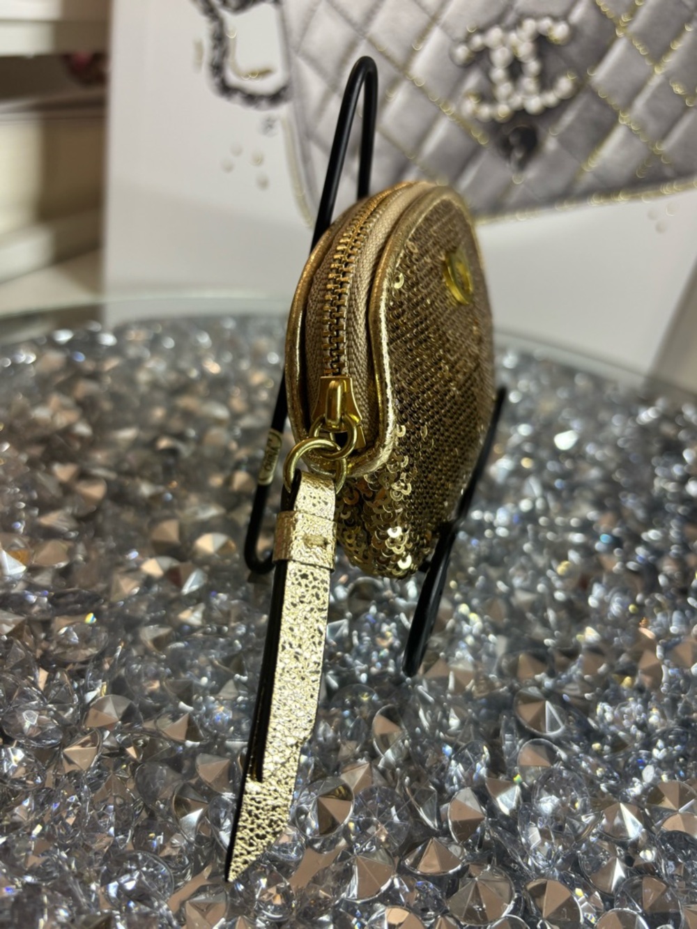 Coach Poppy Gold Sequin Mini Coin or makeup Pouch #46587 LIKE NEW RARE - Picture 5 of 10